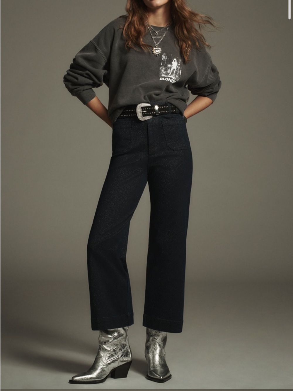 The Colette High-Rise Cropped Wide-Leg Jeans: Sparkle Edition